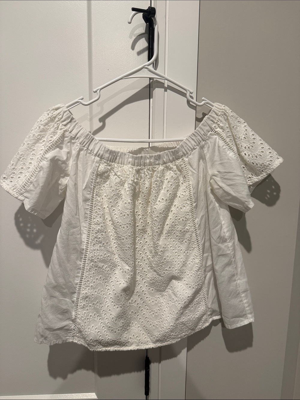 Express White Eyelet Off-Shoulder Blouse